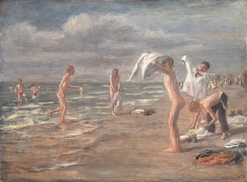 two boys singing Painting - Boys Bathing Max Liebermann German Impressionism